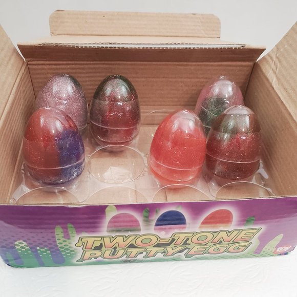 Easter Basket 3 Glittery Two-Tone Putty Slime Eggs - Picture 2 of 2